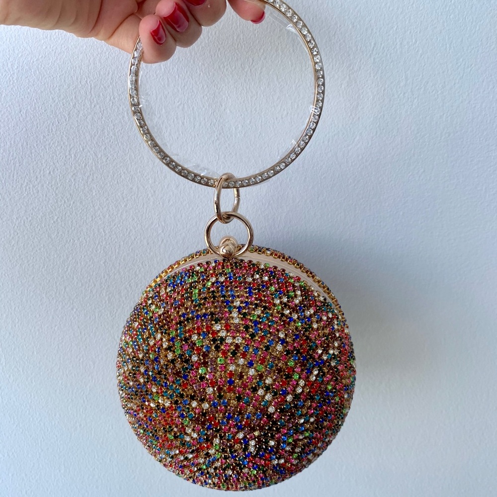 Rhinestone Round Disco Ball Clutch Handbag